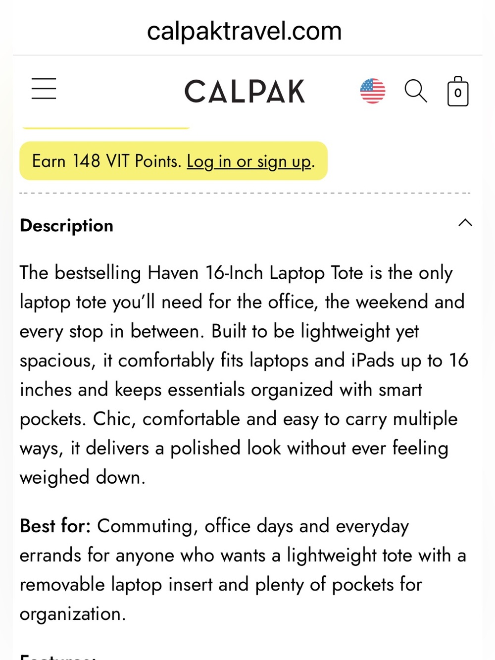 CALPAK HAVEN 16" LAPTOP TOTE BAG IN BLACK - on sale $70 - Picture 10 of 12